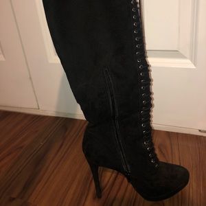 Lace Up Over the Knee Suede Heeled Boots